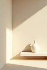 Sunlit Minimalist Room Corner with a Simple White Vase on a Shelf