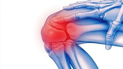 Human Knee Joint Anatomy Illustration with Pain Area Highlighted