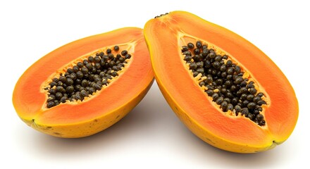 Fresh Ripe Papaya Cut in Half with Seeds – Tropical Fruit on White Background