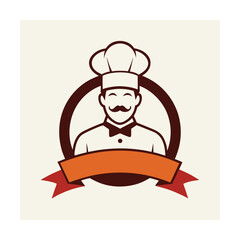 Restaurant Logo with Vintage Chef Drawing and Ribbon