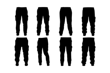 Cargo pants detailed silhouette icons set vector illustration