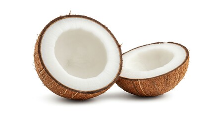Fresh Halved Coconut Isolated on White Background