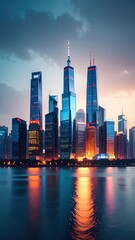 Obraz premium Photorealistic City Skyline with Sharp Details and Accurate Lighting