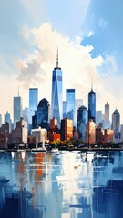 Obraz premium Painterly City Skyline with Expressive Brushstrokes and Atmosphere