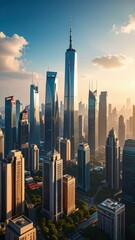 Naklejka premium Photorealistic City Skyline Rendering with Sharp Details and Lighting