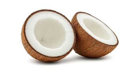 Fresh Halved Coconut Isolated on White Background