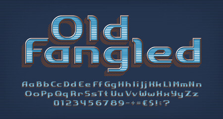 Old Fangled alphabet font. Sans serif letters and numbers. Uppercase and lowercase. Vector typeface for your typography design.