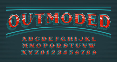 Outmoded alphabet font. Vintage letters and numbers. Vector typeface for your typography design.
