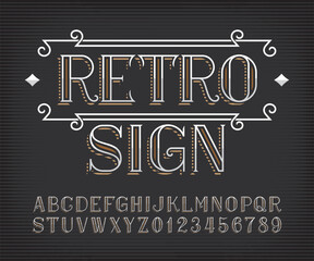Retro Sign alphabet font. Vintage outline letters and numbers. Vector typeface for your typography design.