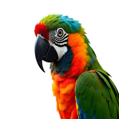 Fototapeta premium Vivid Macaw Parrot Portrait Isolated with Transparent Background, Colorful Feathers