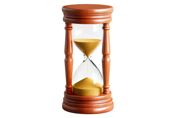 Classic hourglass with flowing granules, time concept, isolated, cut out transparent