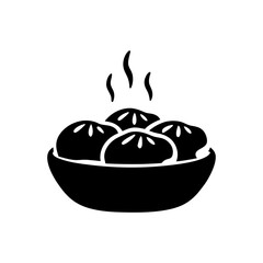 Steamed Buns in Bowl Classic Chinese Silhouette Vector Illustration