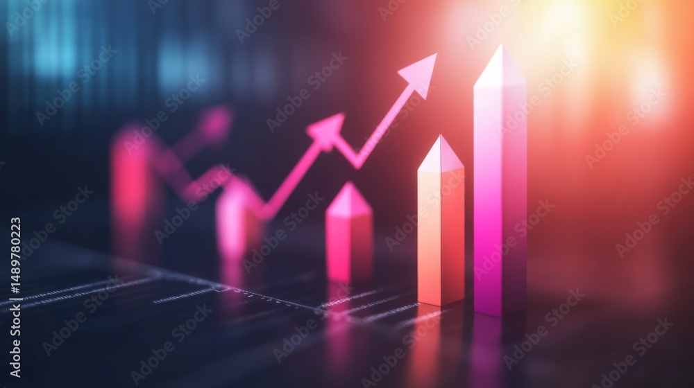 Leinwandbilder a creative d bar graph design featuring bars shaped like arrows, pointing upward against a gradient 