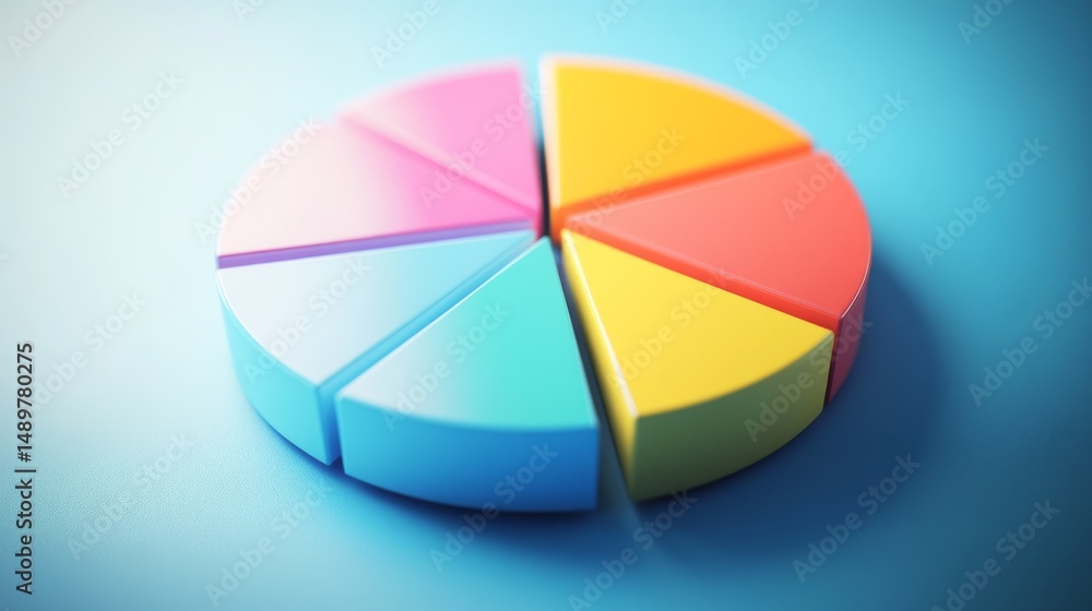 Poster a creative d pie chart with animated effects, displaying vibrant colors and smooth transitions betwe