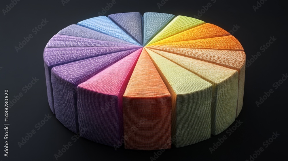 Poster A detailed D pie chart illustrating market share distribution, with textured segments and a light reflection effect, creating a sense of depth and dimension.