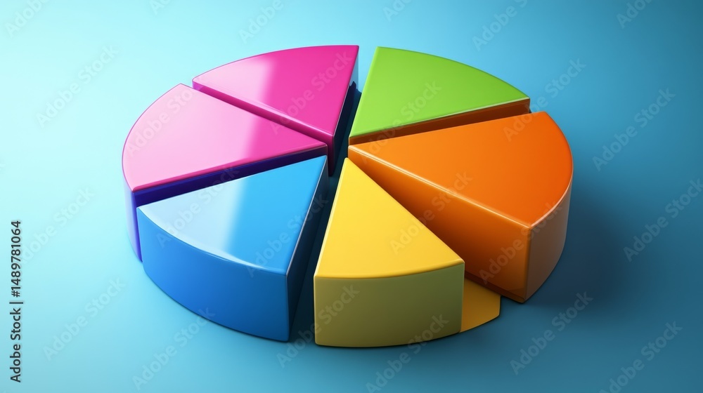 Poster a high-contrast d pie chart with sharp edges and bright colors, emphasizing distinct categories of d