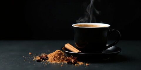 Obraz premium Aromatic Coffee with Cinnamon and Star Anise A Warm Drink on a Dark Background