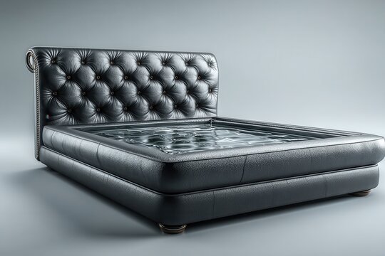 Luxurious tufted black leather waterbed with elegant and modern design