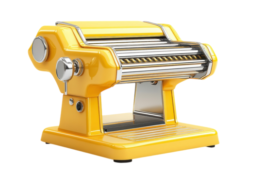 Preparing homemade pasta with a vibrant yellow machine creating a culinary masterpiece in your on transparent background
