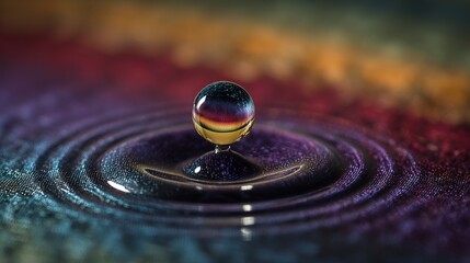 A Colorful Water Drop, Vibrant Reflections, Macro Photography