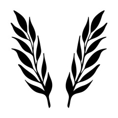 Minimal design of two wheat sprigs in silhouette vector illustration