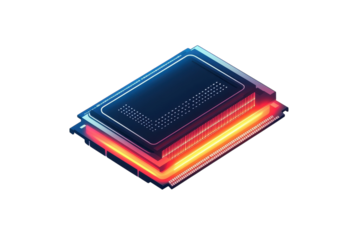 The heart of modern tech A glowing computer chip pulsing with digital life on a black on transparent background