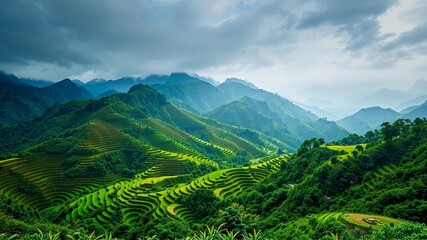 Pristine Emerald Mountain Farmlands - High Resolution