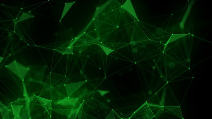 Green network connection structure. Digital background with dots and lines. Big data visualization. 3D rendering.
