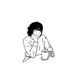 Minimal woman drinking coffee simple outline
