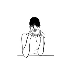 Minimal woman drinking coffee simple outline