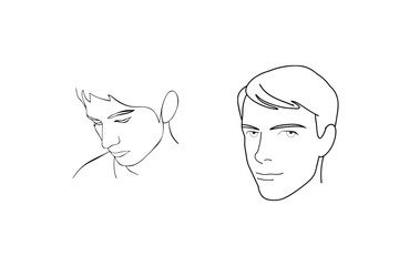 Minimalist line art portrait of a man facing two directions contemplative and confident