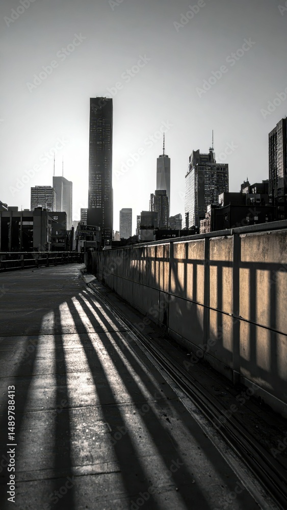 Poster intricate patterns of shadows on surfaces in city skyline view