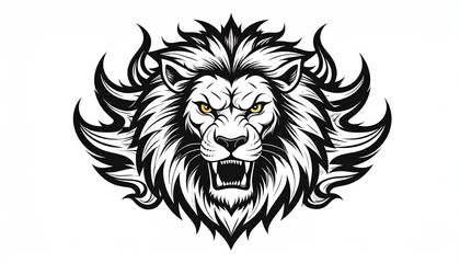Obraz premium Powerful lion head design with stylized flames.