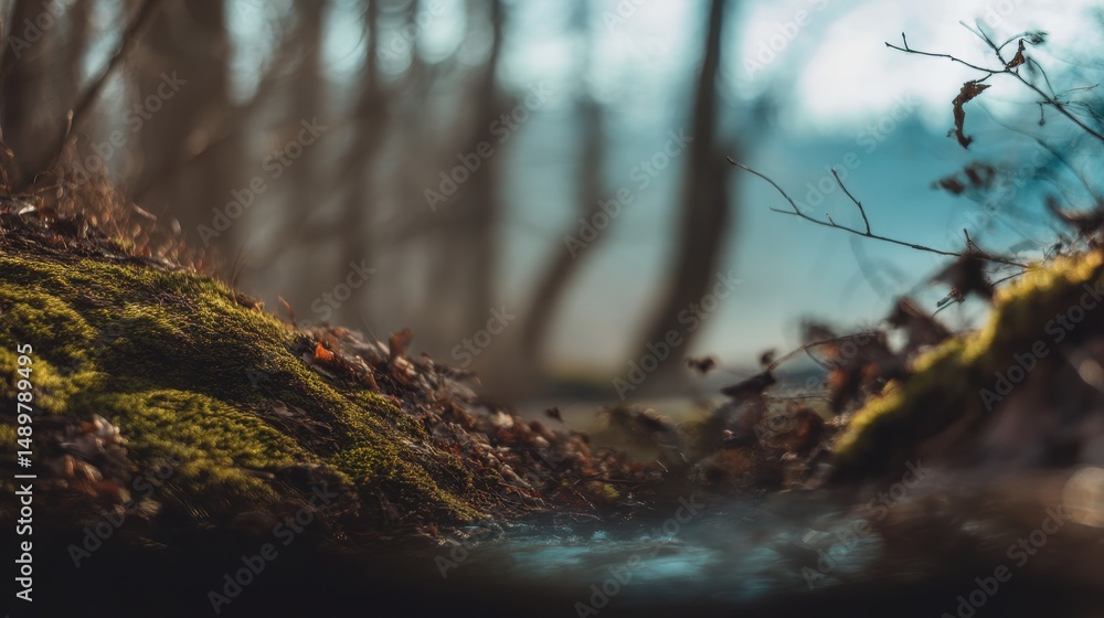 Aufkleber tranquil forest scene featuring lush green moss on rocks under soft natural light with trees in the 