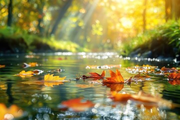 Autumn Leaves on a Gentle Stream