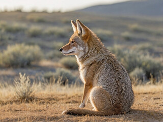 Fototapeta premium A full-body image of a coyote sitting in side profile