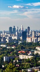 Obraz premium Urban Skyline Overlooking Residential Areas and Green Spaces
