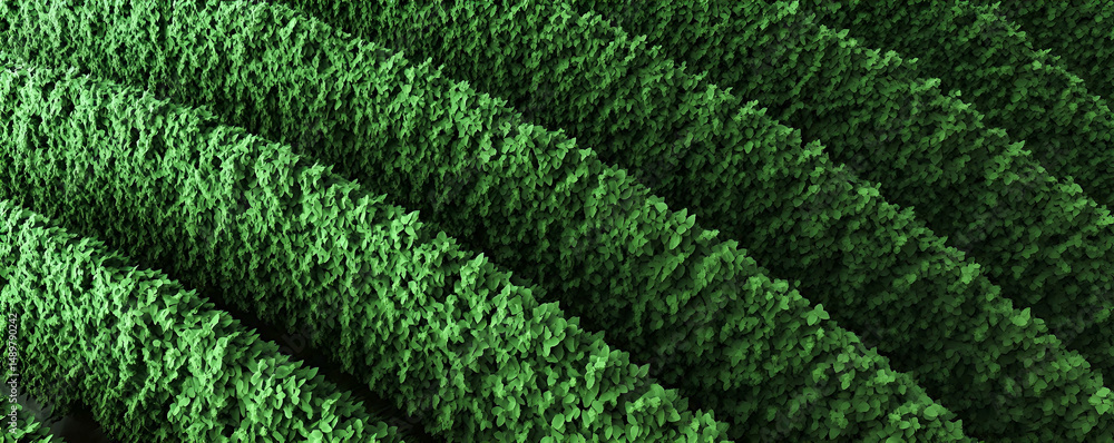 Poster abstract green layered foliage texture displaying overlapping leaves forming natural sloping design