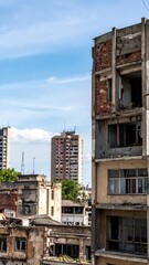 Fototapeta premium Urban Decay and Entropy in City Skyline Displaying Aging Buildings