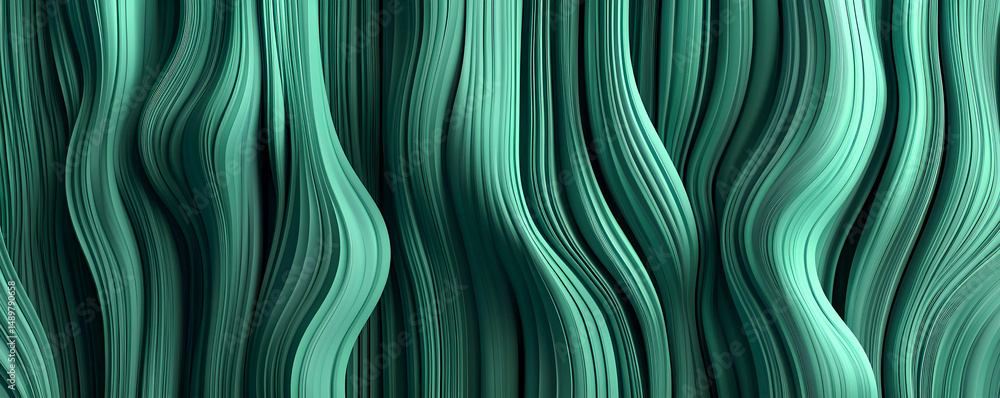Poster abstract wavy green lines forming a unique and organic pattern with smooth and flowing design