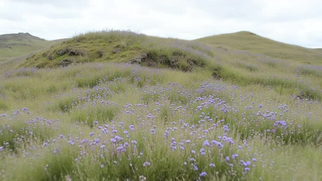 Meadow Covered With Purple Flowers on Treeless Hills