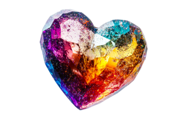 Colorful Gemstone Heart, Valentine, Gift, Jewel, Facet, Isolated, cut out transparent