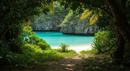 Fototapeta premium Secluded Tropical Beach Cove with Turquoise Water