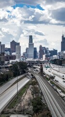 Obraz premium City Skyline with Focus on Transportation Infrastructure in View