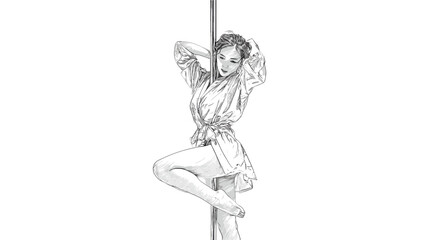 Fototapeta premium vector girl dancing near pole on white background .Generative AI