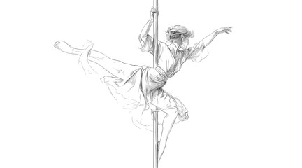 vector girl dancing near pole on white background .Generative AI
