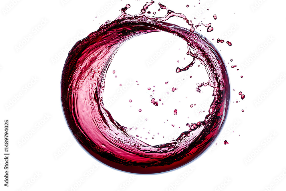 Poster dynamic splash of red wine forming a circle on trasparent background