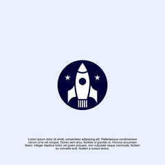 Stylized Illustration: Rocket Ship Icon in Circular Design with Stars Emphasizing Innovation and Exploration of Technological Advancement, Minimalist and Modern Aesthetic