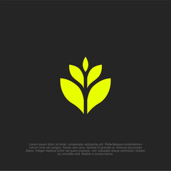 Minimalist Agronomy Symbol Illustration with Yellow Leaves on Dark Backdrop, Depicting Eco-Friendly Agriculture and Sustainable Development in a Modern Design, Highlighting Nature