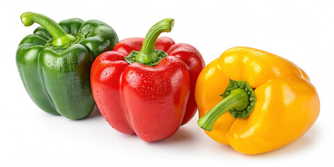 red yellow and green peppers Capsicum Images on white background 